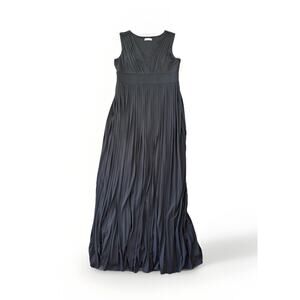 Calvin Klein Black Long Pleated Dress Size 8 V-Neck Formal Stretchy Slinky